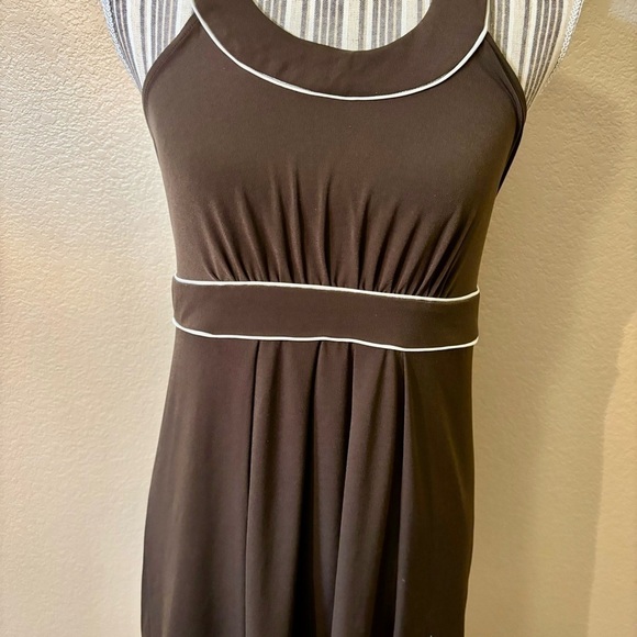 Banana Republic Dress Small Stretch Brown White Avocado Green Sleeveless Boho - Picture 3 of 14